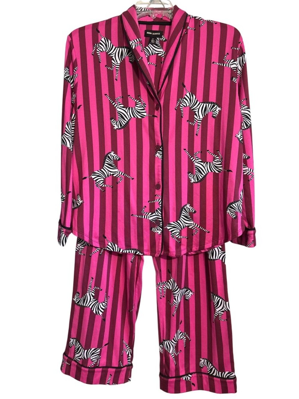 Room Service Womens Zebra Print Pink & Burgundy Striped Pajama Set L/XL